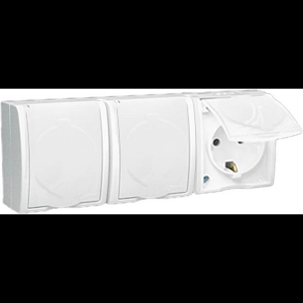 Розетка 3-м ОП Simon15 16А IP54 250В с заземл. с крышкой винт. клеммы бел. Simon 1594437-030 фото 1