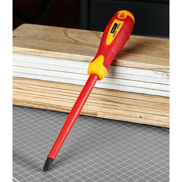 Диэлектрическая крестовая отвертка Deli DL518150 PH3х150мм сталь Cr-V, сертификат VDE для работ под напряжением до 1000 В фото 4