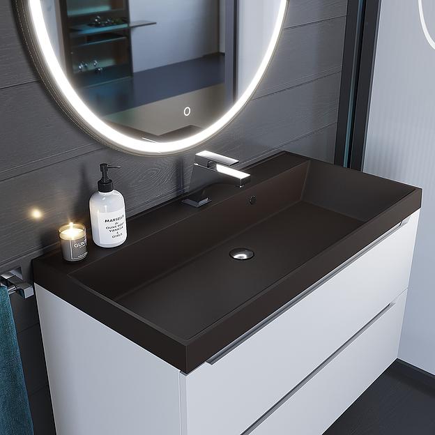 Раковина кварцевая для ванной комнаты Uperwood Classic Quartz 90 см, коричневая матовая, трюфель фото 1