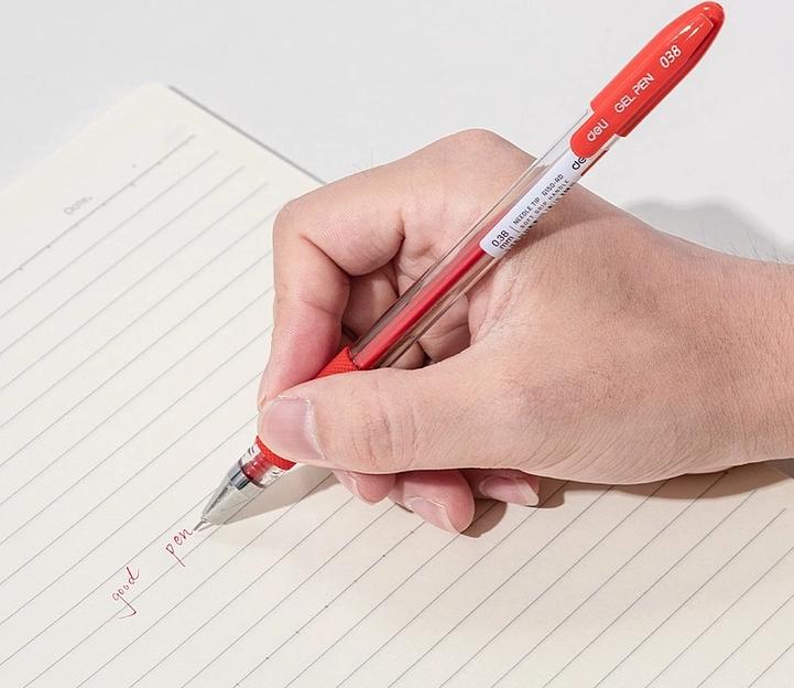 Ручка гелев. Deli EG150-RD прозрачный d=0.38мм красн. черн. игловидный пиш. наконечник резин. манжета фото 2