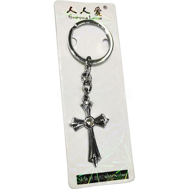 Брелок металлический Крест со стразой 12 шт ОПТ фото 1