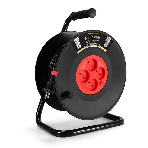 Exegate EX295745RUS Удлинитель на катушке ExeGate industrial ECS-10-2-50 (4 евророзетки, IP20, 50м, защита от детей, защита от перегрузки, 2х1,0мм2, 10А/2.3кВт) фото 1