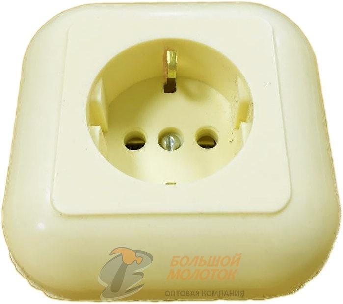 Розетка РС 10-002 1СП квадратная, белая, под ЗК фото 1