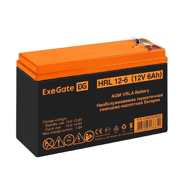 Exegate EX297554RUS Аккумуляторная батарея ExeGate HRL 12-6 (12V 6Ah 1224W, клеммы F2) фото 1