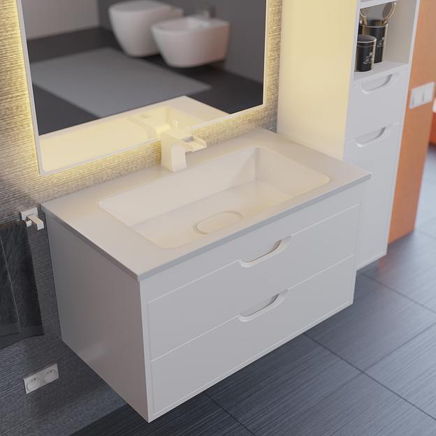 Тумба под раковину для ванной Uperwood Modul 80 см, подвесная, глянцевая, белая  фото 7