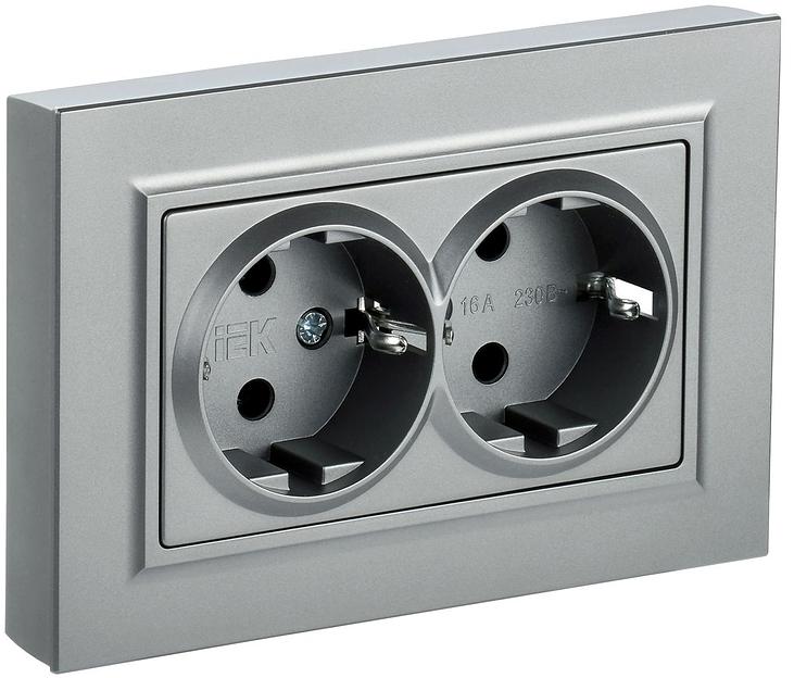 IEK BR-R21-16-K47-F BRITE Роз. 2-я с з/к без з/ш 16А в сб. РС12-3-БрА алюм. фото 1