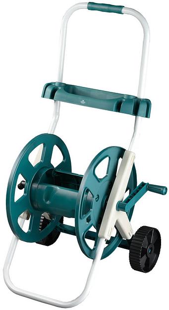 RACO для шлангов 60 м х 1/2″, усиленные колеса, стальные опоры и рукоятка, пластиковый корпус, доп. полочка, катушка для шлангов (4260-55/584) фото 1