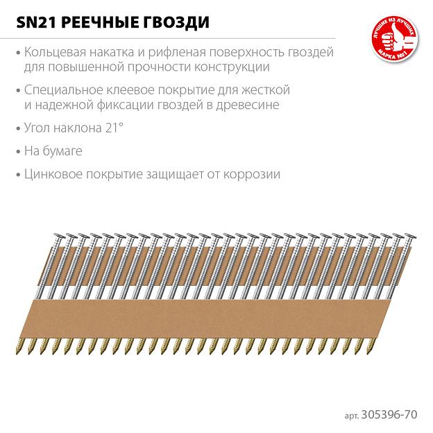 ЗУБР SN21 70 х 3.1 мм, реечные гвозди рифленые оцинкованные, 2400 шт (305396-70) фото 3