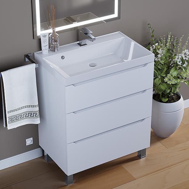 Тумба под раковину для ванной Uperwood Tanos 70 см, напольная, белая, 3 ящика фото 2
