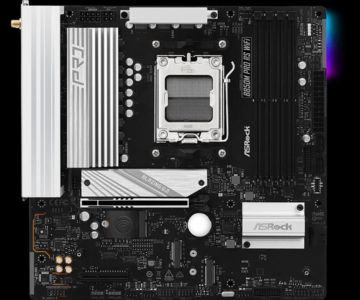 Материнская плата ASROCK B850M PRO RS WIFI, AM5, B850, 4*DDR5, 4*SATA, 3*M.2, 4*USB 2.0, 3*USB 3.2, Type-C, 2*PCIx16, 1*M.2 (Key E), HDMI+DP, mATX фото 2