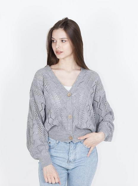 Женский вязаный кардиган - светло-серый, Опт фото 4