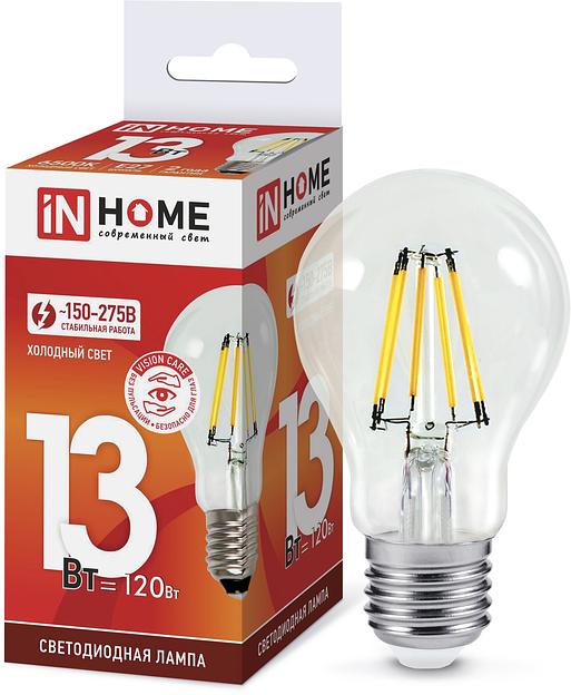 Лампа светодиодная LED-A60-deco 13Вт 230В Е27 6500К 1170Лм прозрачная IN HOME фото 1
