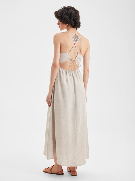 Сарафан из льняной ткани, бежевый, опт фото 3