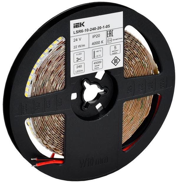 Лента светодиодная 5м SMD2835 240LED/м 22Вт/м IP20 ширина 10мм 24В теплый белый IEK фото 2