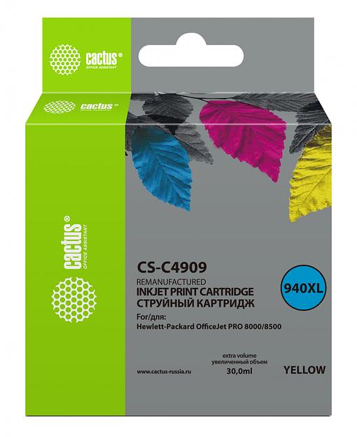 Картридж струйный Cactus CS-C4909 №940XL желтый (30мл) для HP DJ Pro 8000/8500 фото 1