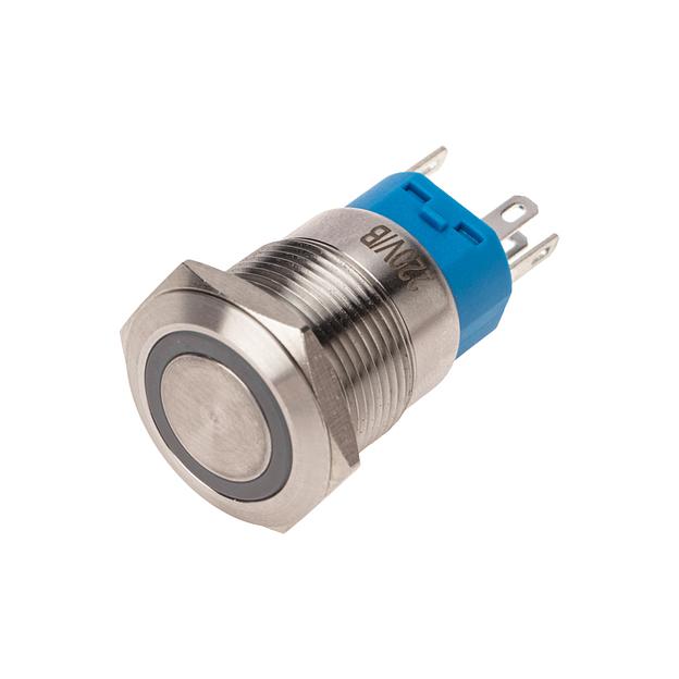 Кнопка антивандальная Ø19 250В Фикс (5с) ON-OFF/OFF-ON подсв/синяя Rexant фото 1