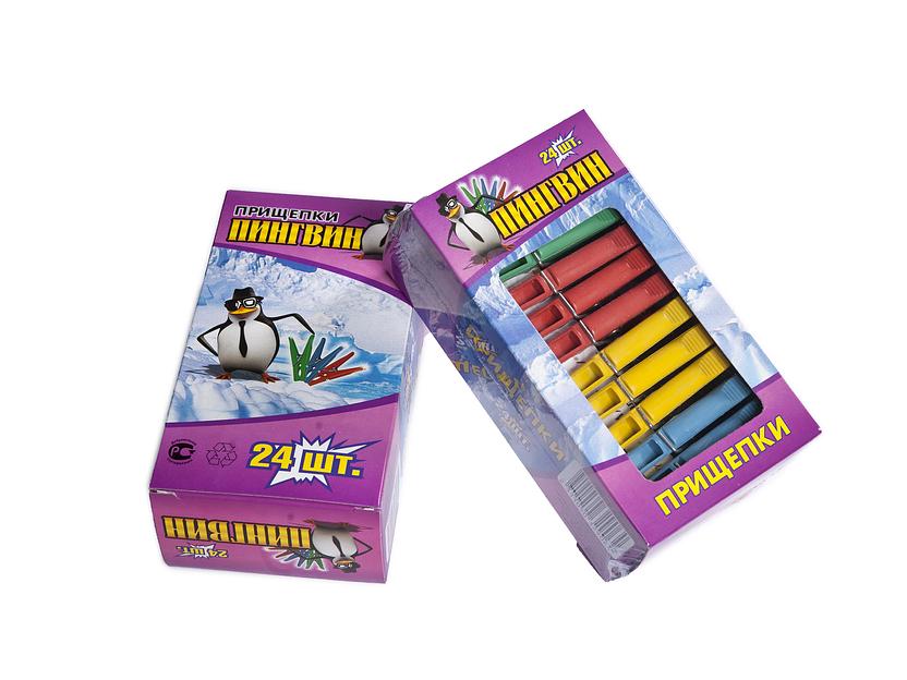 Прищепка Пингвин 24 в коробке Т/П ОПТ фото 1