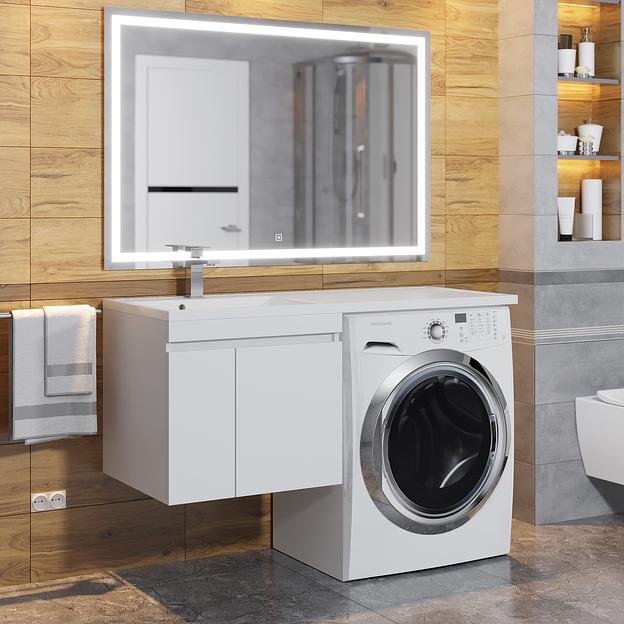 Тумба под стиральную машину с раковиной Uperwood Magenta 60/120 см, подвесная, белая, с дверцами, левая фото 4