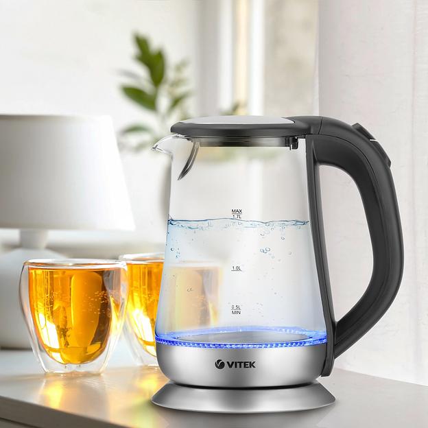 Чайник электрический Vitek VT-7036 1.7л. 2200Вт прозрачный корпус: стекло фото 3