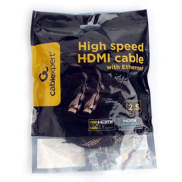 Кабель HDMI Cablexpert CCP-HDMI8K-2.5M, 2.5м, v2.1, 8K, 19M/19M, черный, позол.разъемы, экран, пакет фото 3