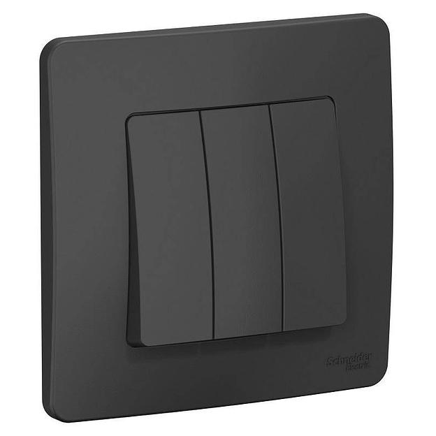 Systeme electric BLNVS100506 BLANCA С/У 3-клавишный ВЫКЛЮЧАТЕЛЬ ( c х.1+1+1), 10А, 250B, АНТРАЦИТ фото 1