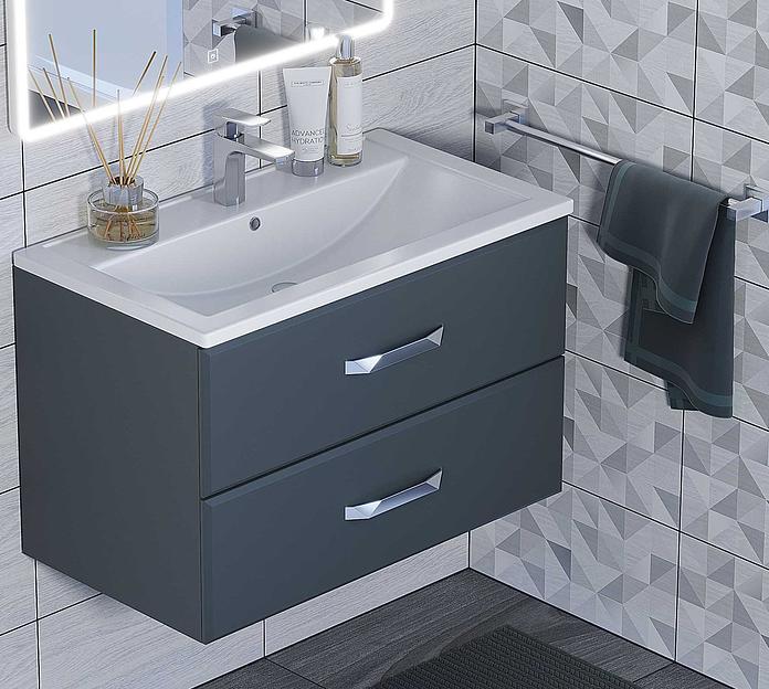 Тумба с раковиной для ванной Uperwood Foster 80 см, подвесная, серый графит фото 1