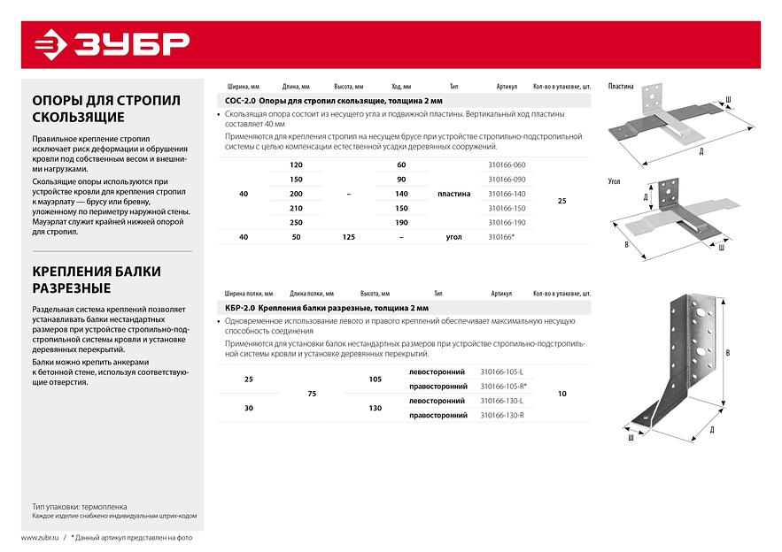 ЗУБР КБР-2.0, 130 x 75 x 30 x 2 мм, разрезное крепление балки правостороннее (310166-130-R) фото 4