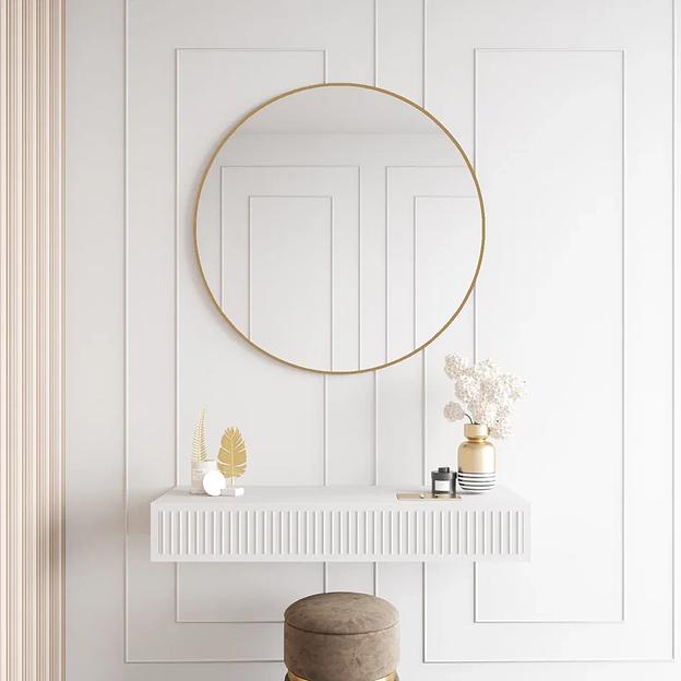 Зеркало в раме настенное круглое большое D101 см, gold ОПТ фото 3