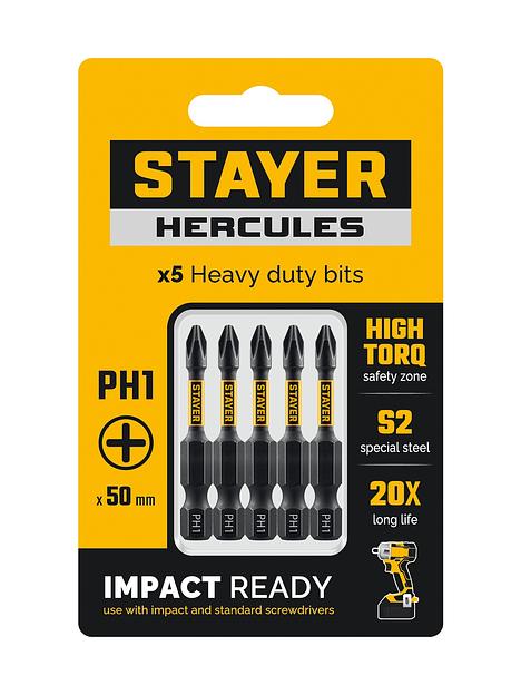 STAYER HERCULES, PH1, 50 мм, 5 шт, торсионные биты (26231-1-50-5) фото 1