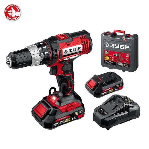 Дрель-шуруповёрт ударная Зубр ДШУ-185-22 18В 2 АКБ 2 А/ч в кейсе ОПТ фото 1