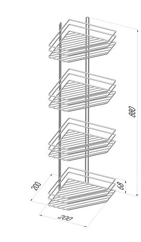 Полка угловая 4-ярусная, форма трапеция, высота бортика 3 прута, дно секции 10 ребер, полимер, арт. 4895-4 Опт фото 1