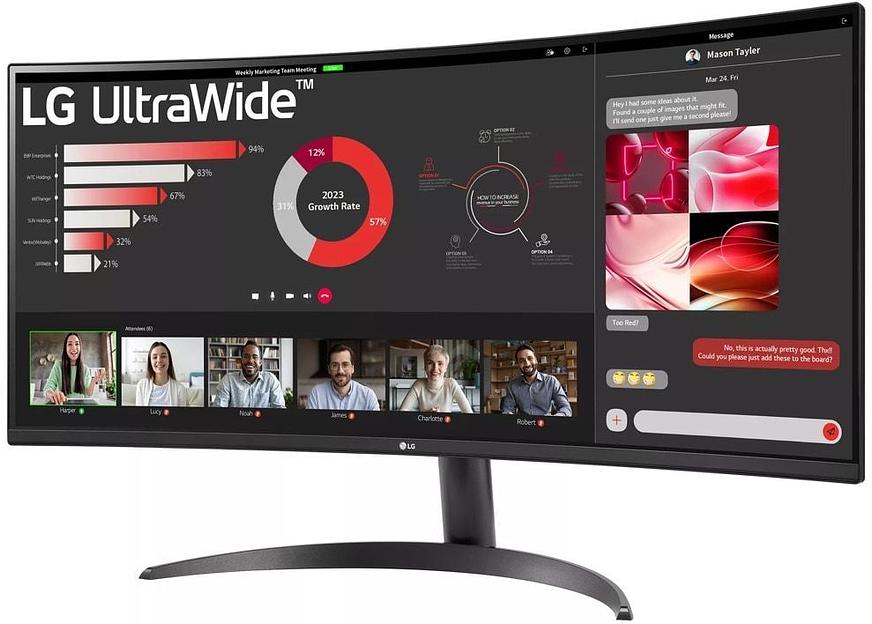 Монитор LG 34" 34WR50QC-B черный IPS LED 5ms 21:9 HDMI матовая HAS 3000:1 300cd 178гр/178гр 3440x1440 100Hz DP WQ 9кг фото 3