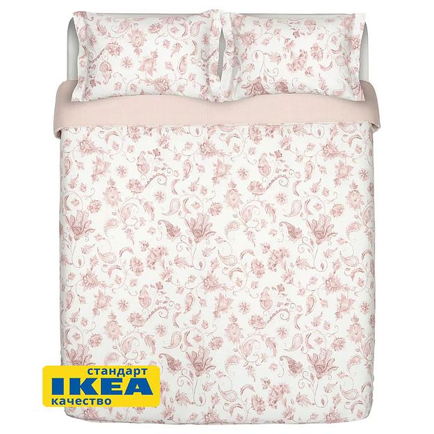 Пододеяльник евро, 2 наволочки БЛОМА (ИКЕА КЮССБЛОММА) 200x200/50x70, цветочный орнамент/в полоску, бязь KL-10534926 фото 8