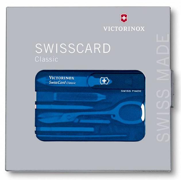 Швейцарская карта Victorinox SwissCard Classic (0.7122.T2) синий полупрозрачный коробка подарочная фото 3