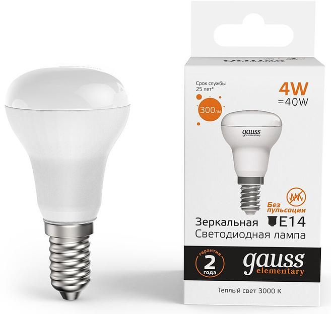 Лампа светодиодная Gauss Elementary 63114 4Вт цок.:E14 рефлек. 220B 3000K св.свеч.бел.теп. (упак.:10шт) фото 1