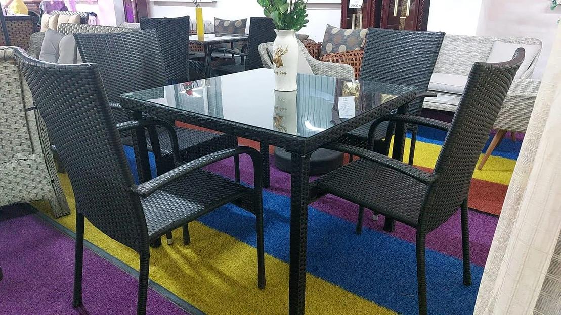 Комплект мебели, стол и 4 стула из ротанга, серый, под заказ фото 1