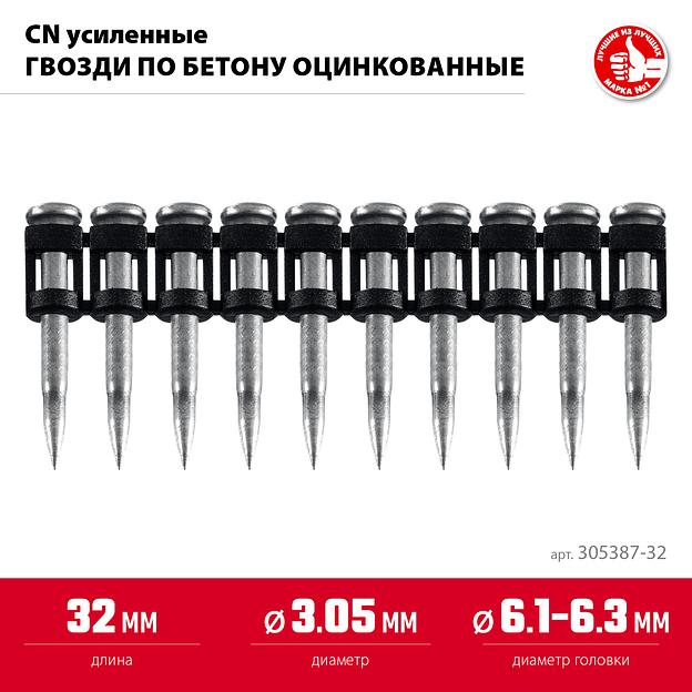 ЗУБР CN усиленные 32 х 3.05 мм, гвозди по бетону оцинкованные, 1000 шт (305387-32) фото 3