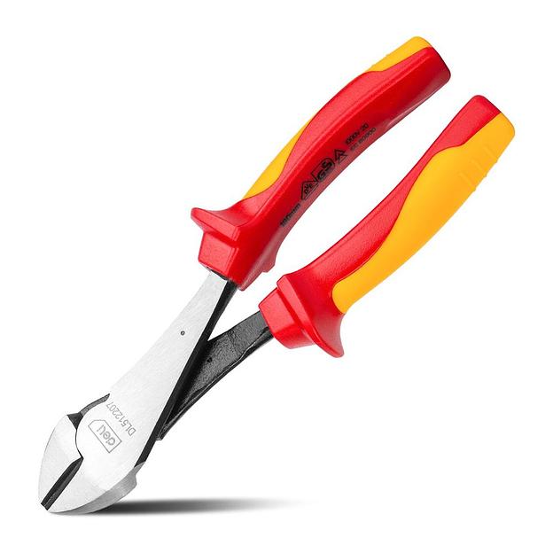 Диэлектрические усиленные диагональные бокорезы Deli DL512207 180мм, сталь Cr-V, сертификат VDE для работ под напряжением до 1000 В фото 1