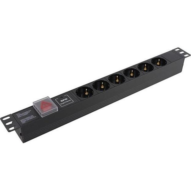 Exegate EX280832RUS Блок розеток ExeGate ServerPro PDU-19H607 Al-6S-C14-SW-SPD1, 19",1U,алюм, 6Schuko, С14, SPD1 фото 1