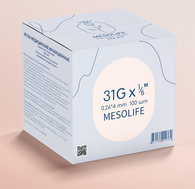 Игла одноразовая медицинская инъекционная стерильная MESOLIFE 31G 0,26х4 мм 100/5000, опт фото 1