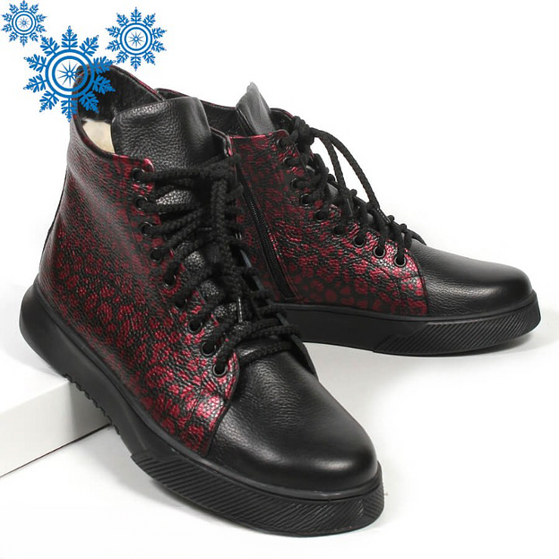 Зимние ботинки TAIS на шнурках с молнией, арт.MT238-2-Ш чёрно-бордовый ОПТ фото 7