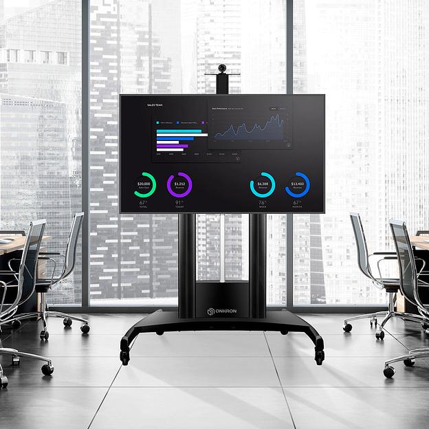 Стойка моторизированная с кронштейном 55"-100", мобильная, чёрная фото 9