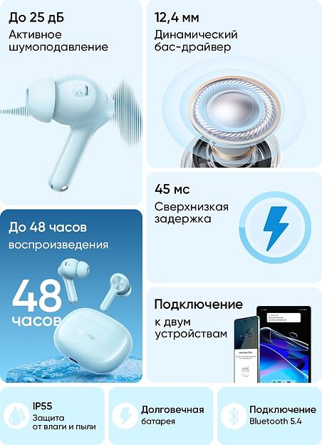 Гарнитура внутриканальные Realme Buds T200x синий беспроводные bluetooth в ушной раковине (6941764467675) фото 5