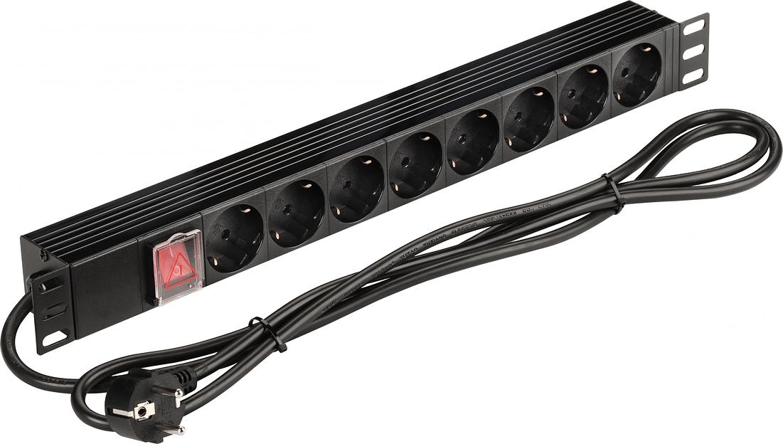 Блок распределения питания Lanmaster NM-PD16A-8XSH+S-2.0 гор.размещ. 8xSchuko базовые 16A Schuko 2м фото 1