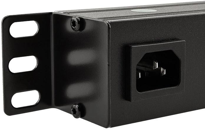 Блок распределения питания для 19" шкафов, горизонтальный, 8 розеток СЕЕ 7/4, 10A, выкл, алюм корп, гнездо C14 REXANT фото 3