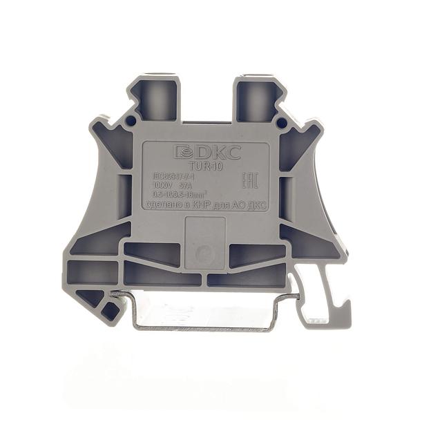 Клемма проходная, винтовой зажим, 2 точки подключения, 10 кв.мм, серая DKC TUR-10 фото 2