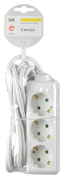 Сетевой удлинитель IEK У03 3м (3 розетки) белый (пакет ПЭ) фото 2