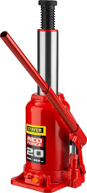 STAYER RED FORCE, 20 т, 242 - 452 мм, бутылочный гидравлический домкрат, Professional (43160-20) фото 2