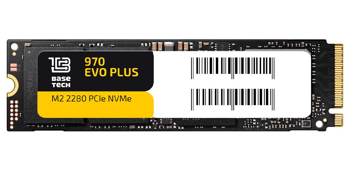 SSD BaseTech 970 EVO Plus 250Гб, M.2 2280, NVMe, Bulk, TLC, PCIe3.0, Чтение:2400мб/с, Запись:1300мб/с (BT-V7S250BW) фото 1