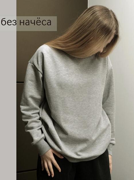 Свитшот базовый без начеса, серый меланж, опт фото 2